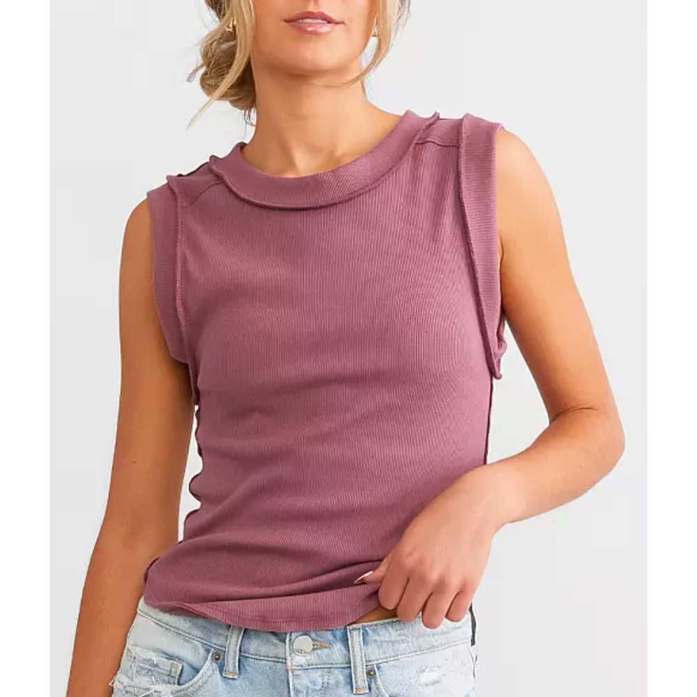 NEW FREE PEOPLE WE THE FREE PURPLE KATE RIBBED TANK TOP SHIRT SZ S